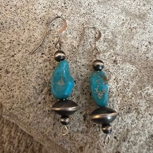 ❤️ Desert Pearls Saucer Sleeping Beauty Turquoise NativeMade 925 Earrings 1.62”L